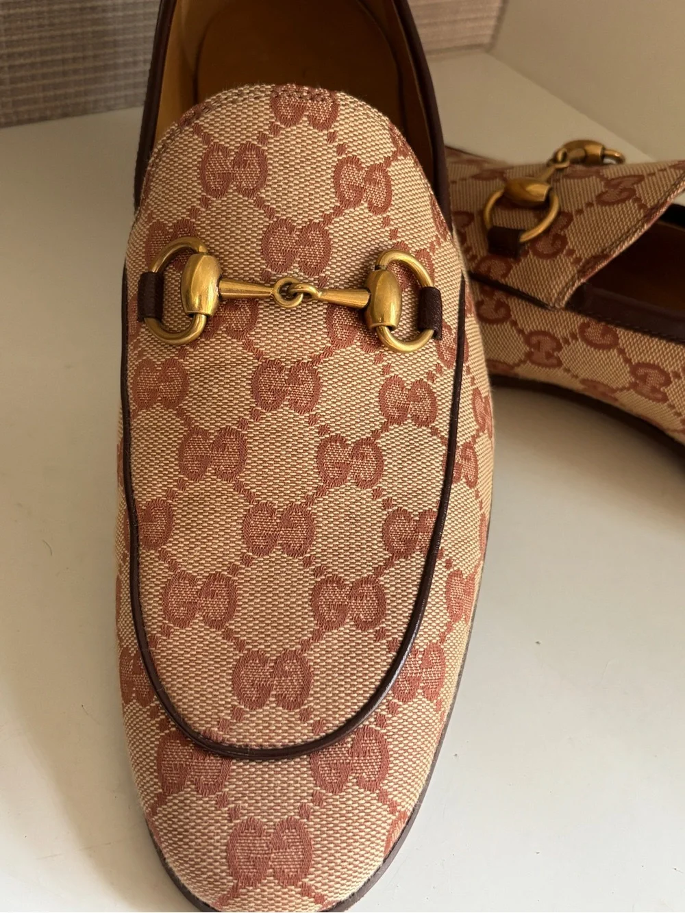 Gucci Men’s Beige/Brown GG Canvas Horsebit Loafers US 8 Authentic
